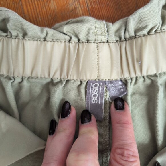 ASOS High Waisted Paperbag Light Green Shorts - Picture 7 of 15